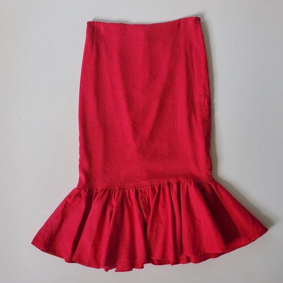 Nicole Miller Artelier Vintage Wiggle Skirt Fuschia Pink Ruffle Hem Pencil Retro - Picture 1 of 11